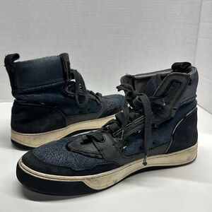 Lanvin Sneakers Shoes High Top Lace Up Sneaker Denim Blue White Men's Size 8